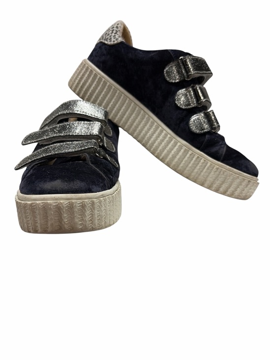 Vanessa Wu Shoes - Navy Suede Platform Sneakers with Silver Glitter Straps
